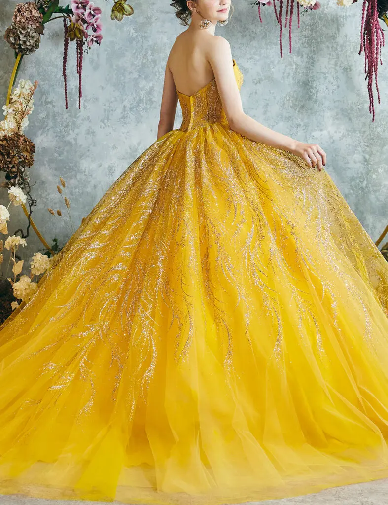 イエローチュールドレス フリル チュールドレス クリームイエロー（W347CY）