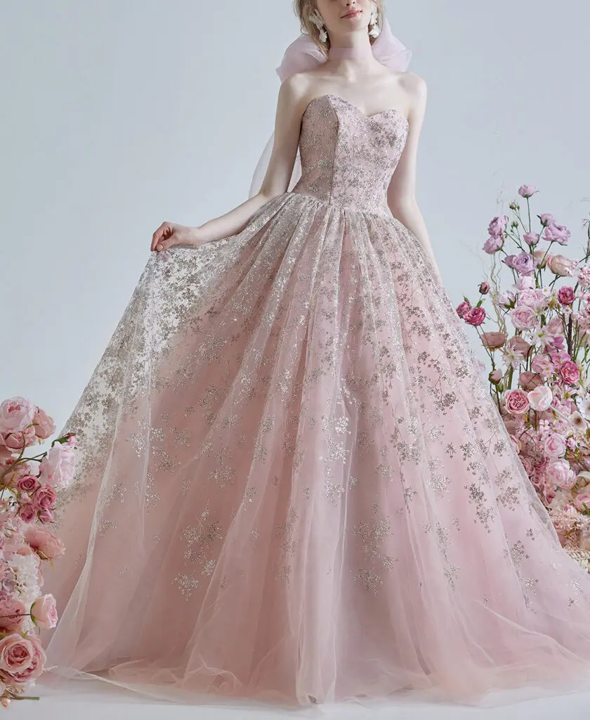 エレガントなピンクの刺繍ドレス カラードレス レンタル MISS SABRINA&CO東京 表参道 - ミスサブリナ