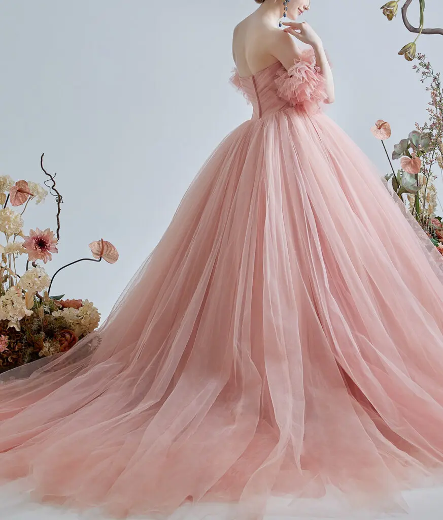 ルルフェリーチェ ピンクのチュールカラードレス【LU-0162】（7号～15