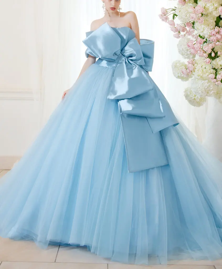 カラードレス アイスブルー CS0484 Aライン Vネックブルー 青 カラードレス – COCOMELODY