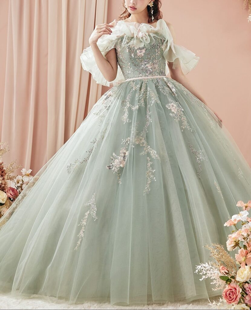 ルルフェリーチェ グリーン ドレス【LU-1019】7号～15号