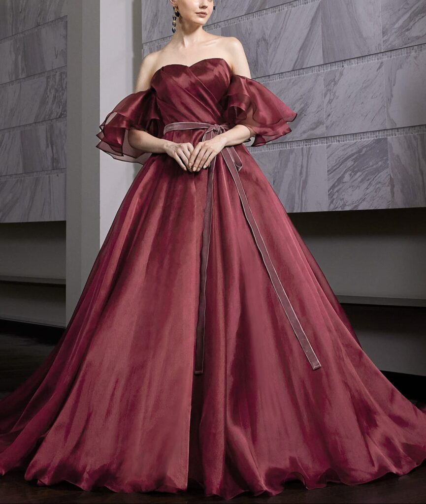 ブリリアンターユ カラードレス 【BRI0080ボルドー】動くたびにふわっと可憐な花嫁姿