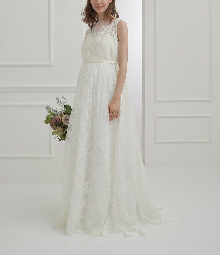 エンパイアラインのマタニティウエディングドレス【MTD-00001-01(MT001)】