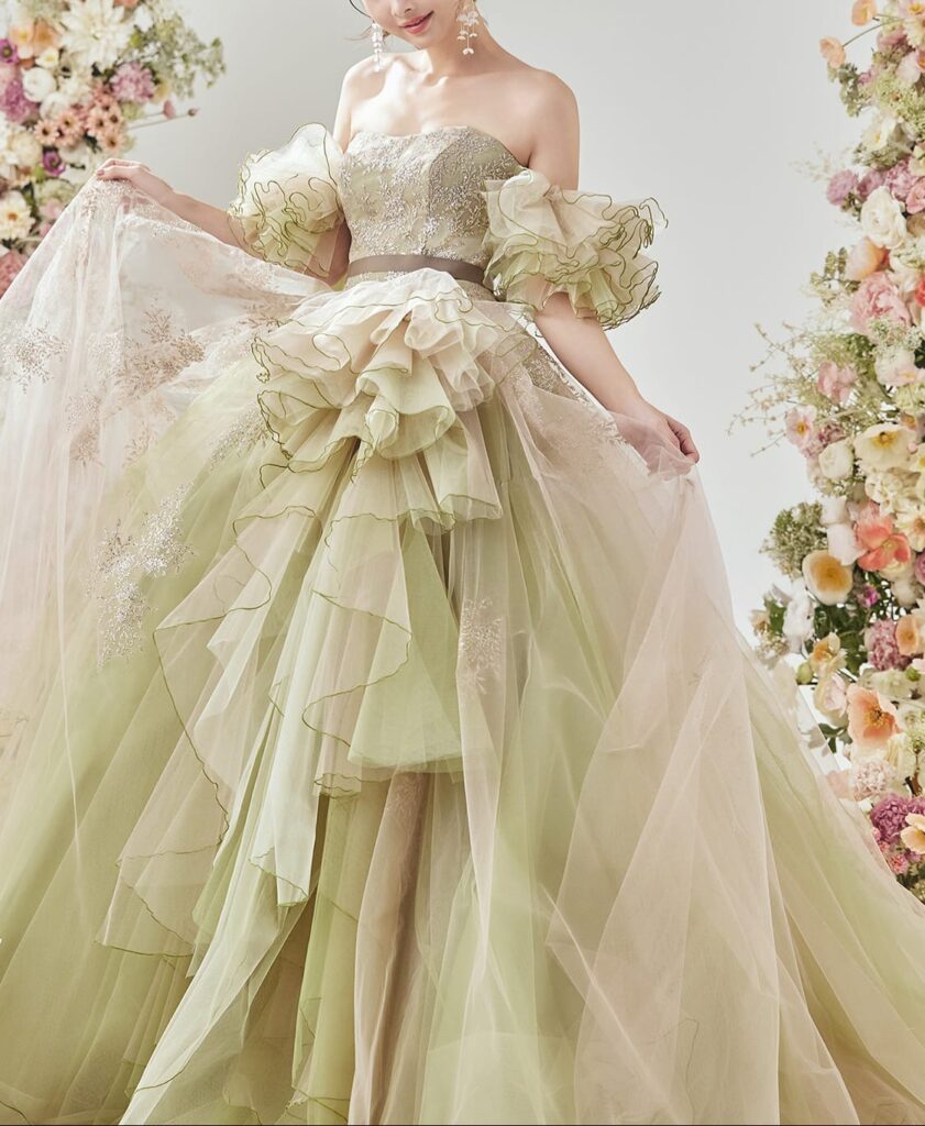 エッグフィルム ドレス【LU-1017ピスタチオ】花嫁ドレス