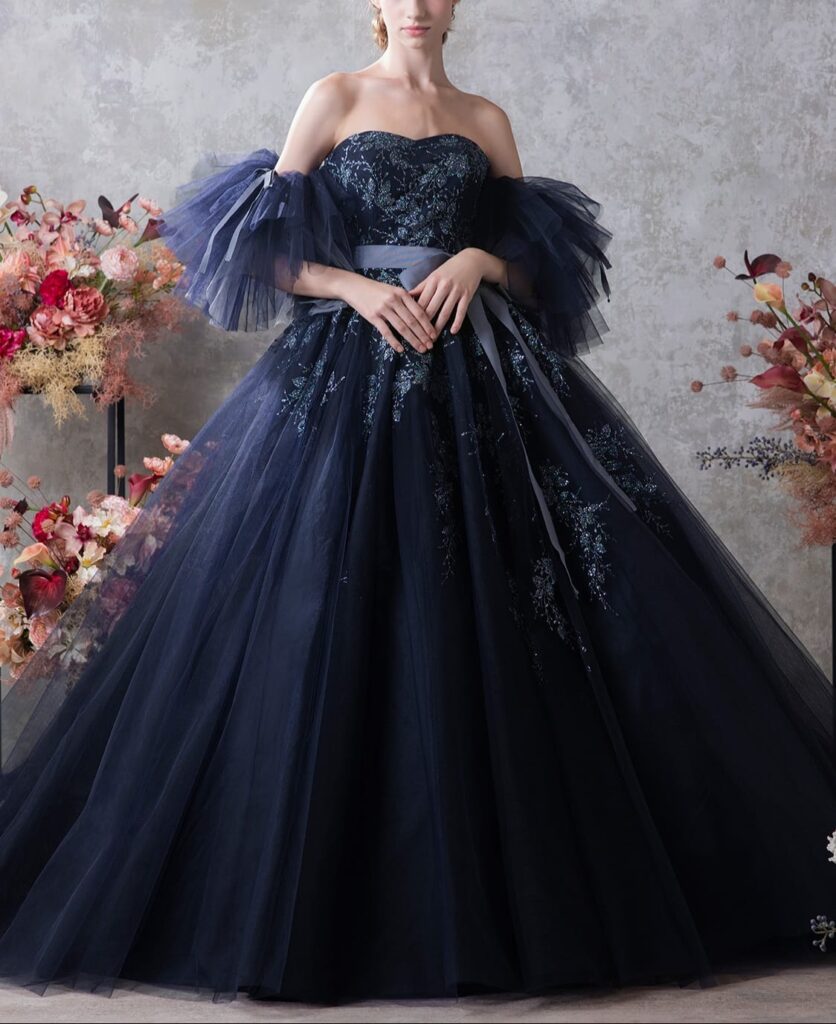 ルルフェリーチェ ネイビー【LU-0174】エレガントなカラードレス