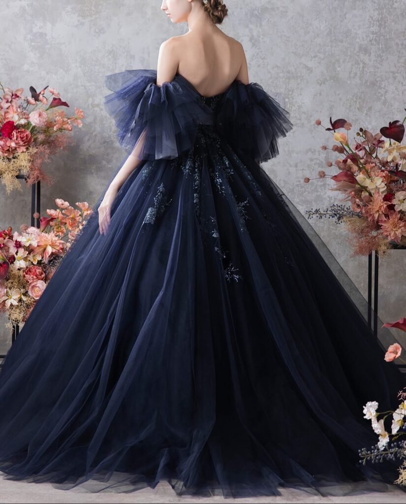 ルルフェリーチェ ネイビー【LU-0174】エレガントなカラードレス