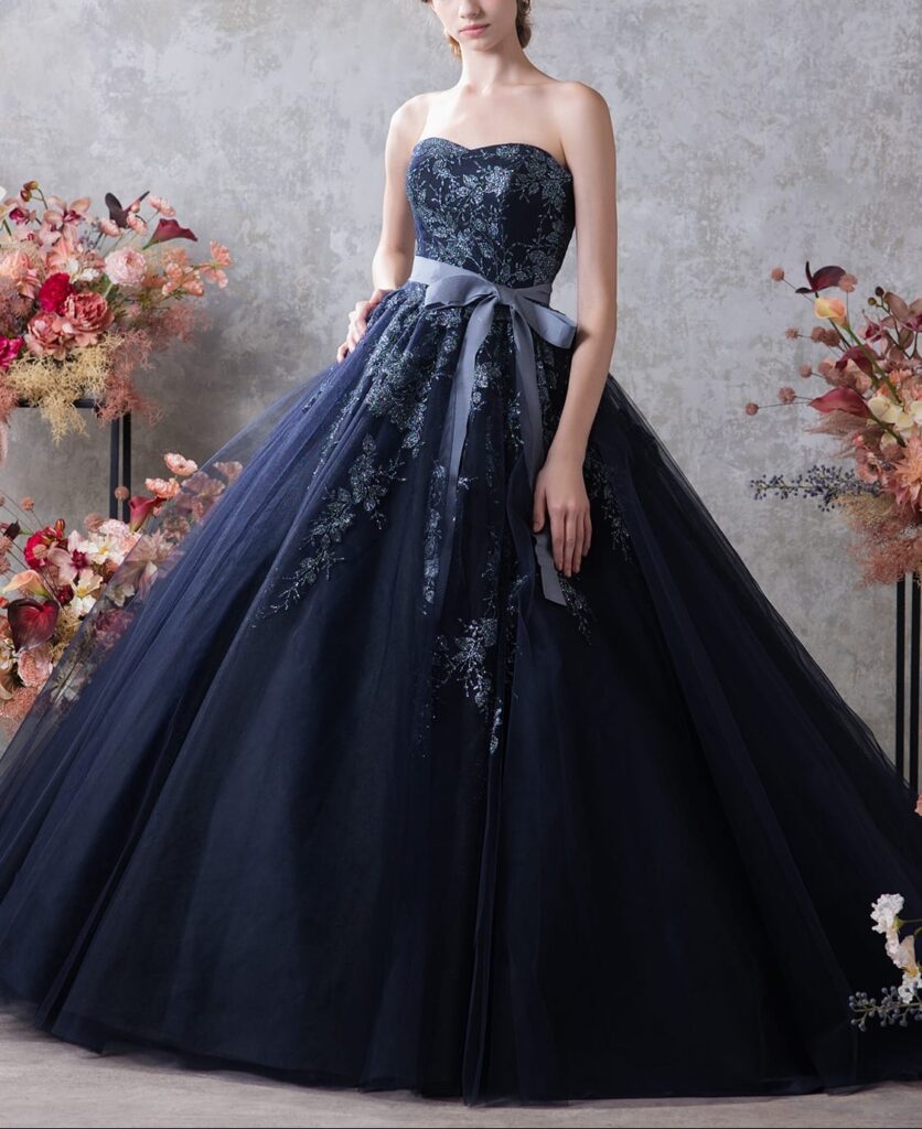 ルルフェリーチェ ネイビー【LU-0174】エレガントなカラードレス